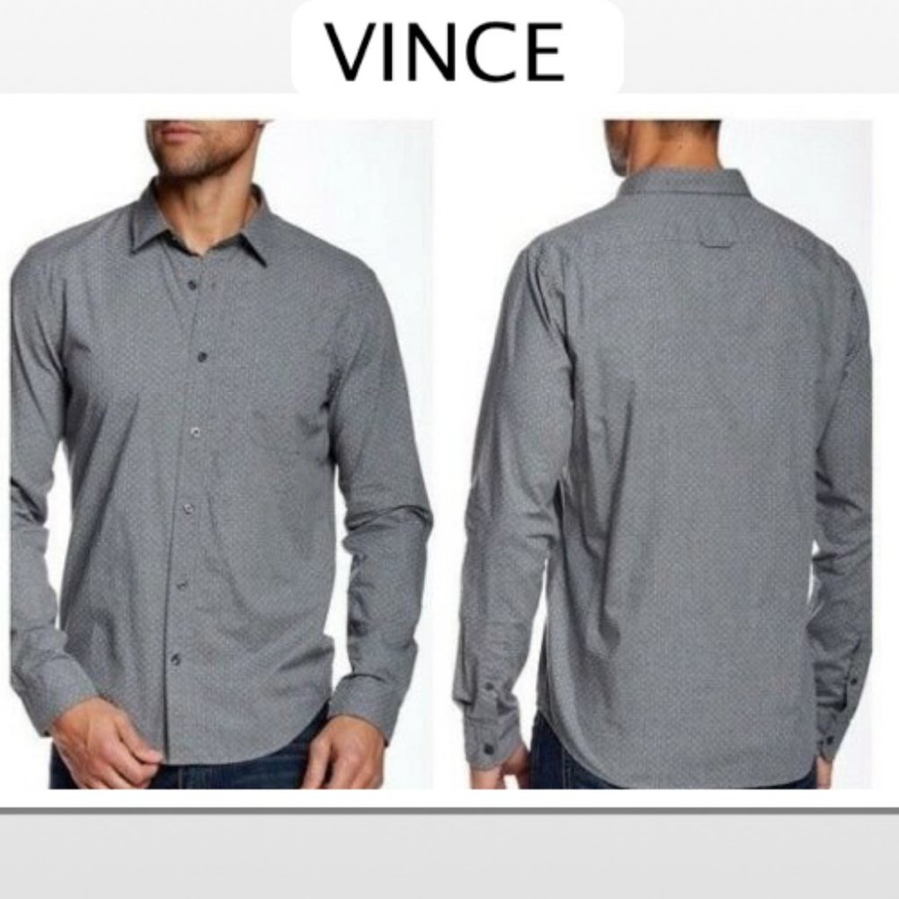 VINCE Gray Mens Polka Dot Button Front Shirt Sz XL